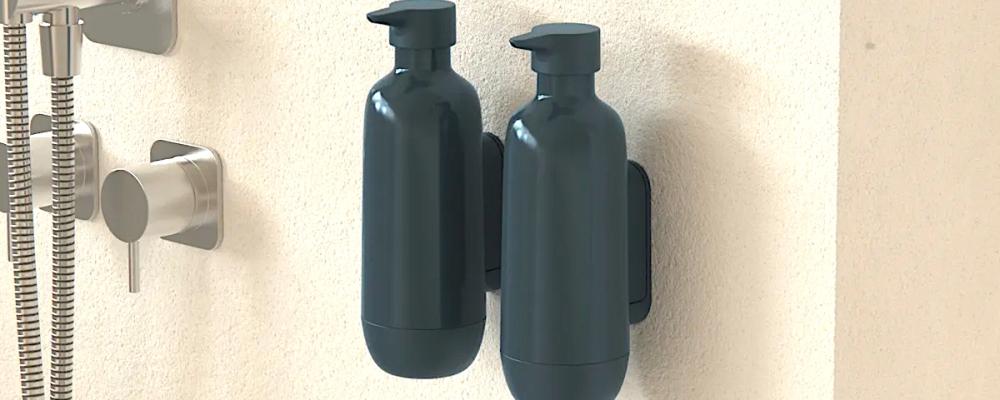 A pair of Meadow’s wall-mounted aluminium dispensers. Photo: Meadow.