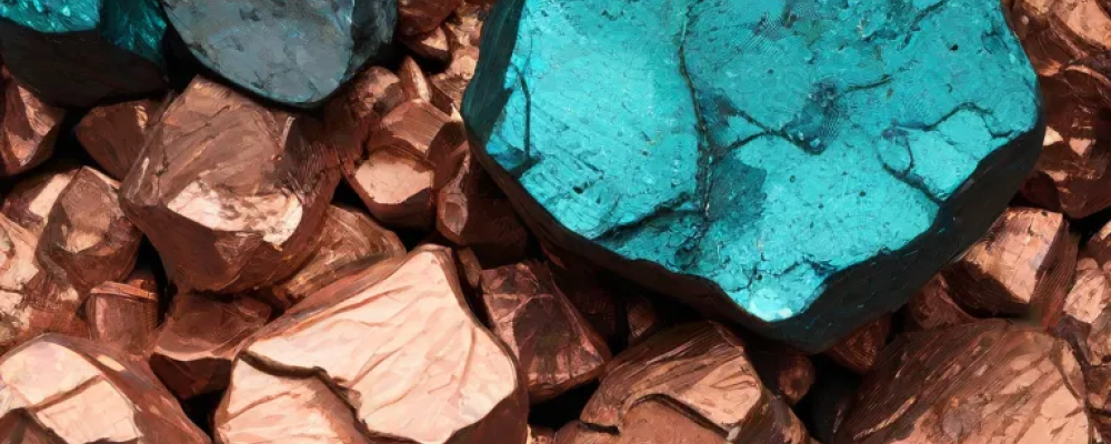 Copper ore. Ill: AI-generated image. Not a photograph. Copyright © Conventus– AI-generated content. None of the material may be reproduced or used in other contexts without written permission.