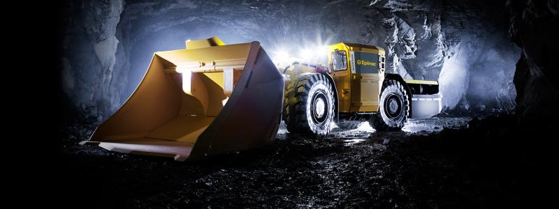 The ordered equipment includes the Minetruck MT2200 hauler, Scooptram ST1030 and Scooptram ST3.5 loaders, Boomer 282 face drilling rig, and Boltec S1K rock reinforcement rig. Photo: Epiroc