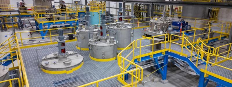 Rare earth processing facility using chemical separation tanks and industrial refining systems. Photo: Saskatchewan Research Council (SRC).