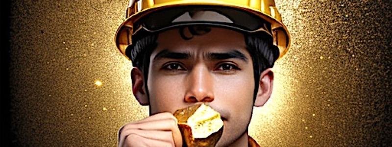 Miner with gold nugget. Arkivbild