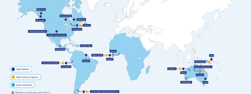 Newmont operations and projects around the world. Map: Newmont