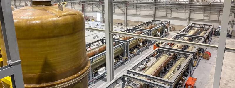 Electrolysers are being installed at Stegra’s green steel site in Boden, Sweden. Electrolysers use electricity to split water into hydrogen and oxygen for industrial processes such as steelmaking. Photo: Stegra