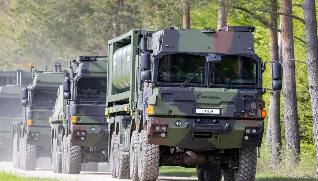 Rheinmetall made army trucks on the run. The new operations are expected to create jobs in manufacturing, development, logistics, aviation technology and training. The pace of recruitment will depend on the investment programme and future defence orders. Photo: Rheinmetall.