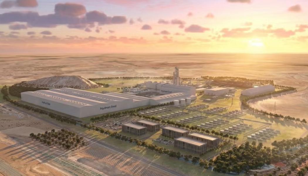 Rendering of Hydnum Steel’s planned hydrogen-based steel production facility in Puertollano, central Spain. Image: Hydnum Steel.