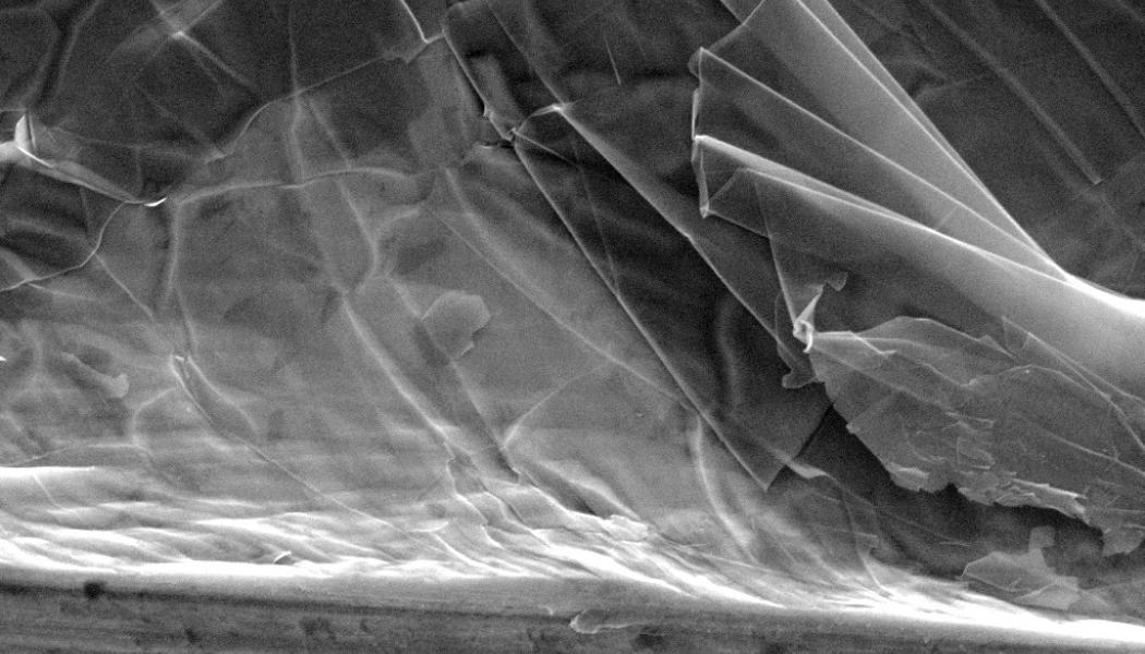 Graphene is currently one of the world’s most researched materials. In this experiment, a large scalpel is used to test adhesion and scratch resistance. Photo: Wikipedia Commons Licence, Credit: Maido Merisalu

