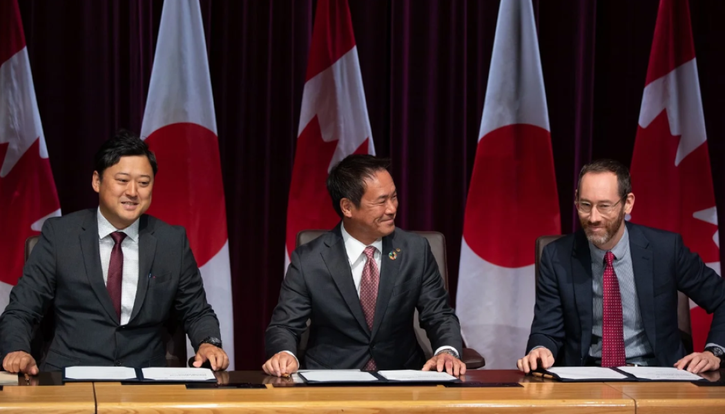 September 21, 2023 MOU signing ceremony in Ottawa, Canada, featuring (left to right), Yoji Sasaki, General Manager, Vancouver Office, JOGMEC, Hiroaki Koda, President and CEO, PPES, and Martin Turenne, President and CEO, FPX Nickel. Photo: FPX Nickel
