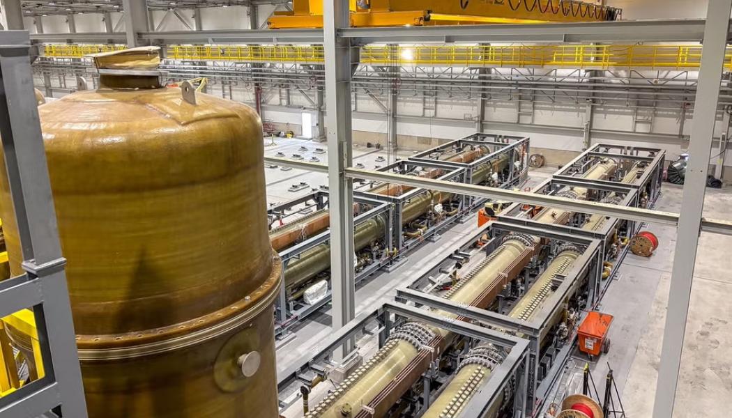 Electrolysers are being installed at Stegra’s green steel site in Boden, Sweden. Electrolysers use electricity to split water into hydrogen and oxygen for industrial processes such as steelmaking. Photo: Stegra


