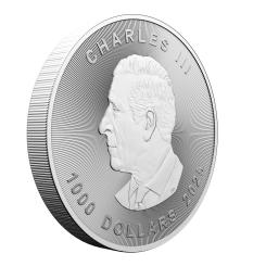 Weighing an impressive 10 kilos, the "Big Silver Maple Leaf" is an unforgettable tribute to one of the investment market's most popular silver bullion coins. Photo: The Royal Canadian Mint