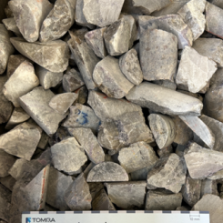 Pollucite concentrate (~12% Cs2O) produced from prior XRT ore sorting program (see news release dated October 9, 2025), of which a portion was used as feed for the bench-scale caesium extraction and recovery program through Koch Technology Solutions discussed herein. Photo: PMET Resources Inc.