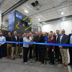 Joining ATI employees and local and community leaders for the commissioning of the new ATI Additive Manufacturing Products facility in Margate, Florida, are (center) Kim Fields, ATI President and CEO; Joe Thompson, General Manager of ATI Additive Manufacturing Products; as ATI CFO Don Newman and Doug Hedges, Plant Manager of ATI Additive Manufacturing Products, look on. Photo: PRNewsfoto/Allegheny Technologies