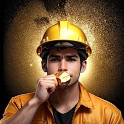 Miner with gold nugget. Arkivbild