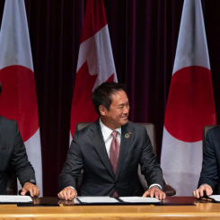 September 21, 2023 MOU signing ceremony in Ottawa, Canada, featuring (left to right), Yoji Sasaki, General Manager, Vancouver Office, JOGMEC, Hiroaki Koda, President and CEO, PPES, and Martin Turenne, President and CEO, FPX Nickel. Photo: FPX Nickel